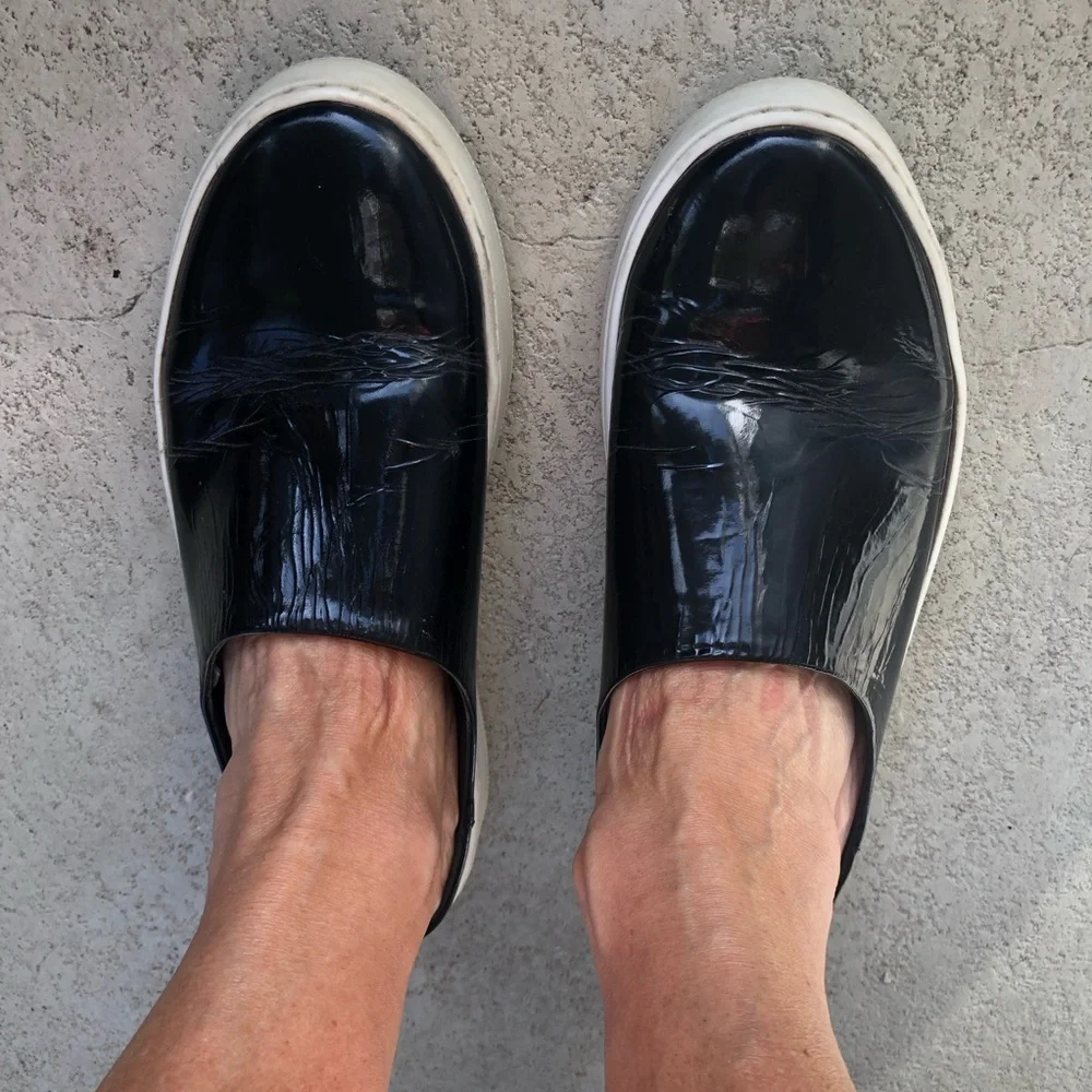 Free People Wynwood Patent Leather Mule Sneakers Black Slip On Shoe EU 38 US 7.5